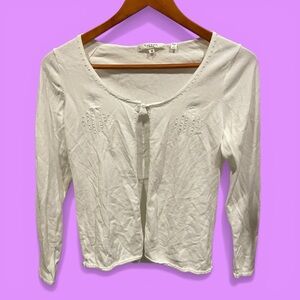 Vintage Y2K creamy white beaded trim Vertigo Paris stretchy cardigan sweater